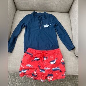 Carter’s Kids Navy Rash Guard & Red Whale Swim Trunks Set
